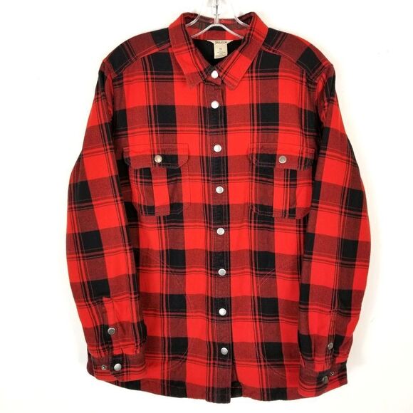 Duluth Trading Women's Free Swingin Lined Flannel Shirt Jacket Size XL Red Plaid - Picture 1 of 7